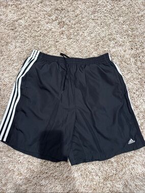 adidas Black Athletic Shorts with White Side Stripes